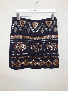 Xhilaration Black Mini Skirt with Gold & Silver Sequin SZ- M